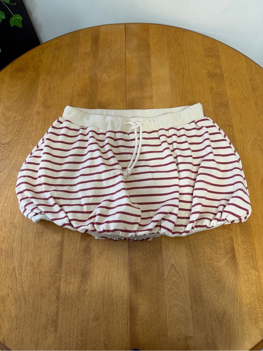 Le Lis Cream and Burgundy Striped Bubble Hem Mini Skirt